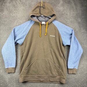 Columbia‎ Sportswear Company Mens Hoodie Size L Brown Blue Raglan Fleece Lined
